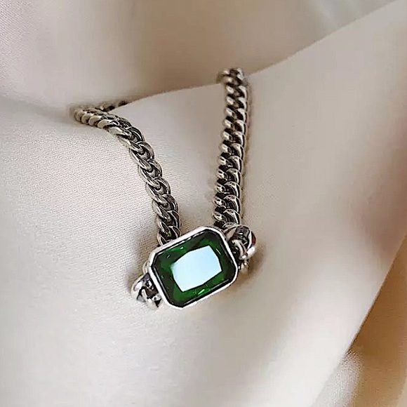 Emerald Zircon Sterling Silver Chain Link Bracelet - Picture 3 of 12